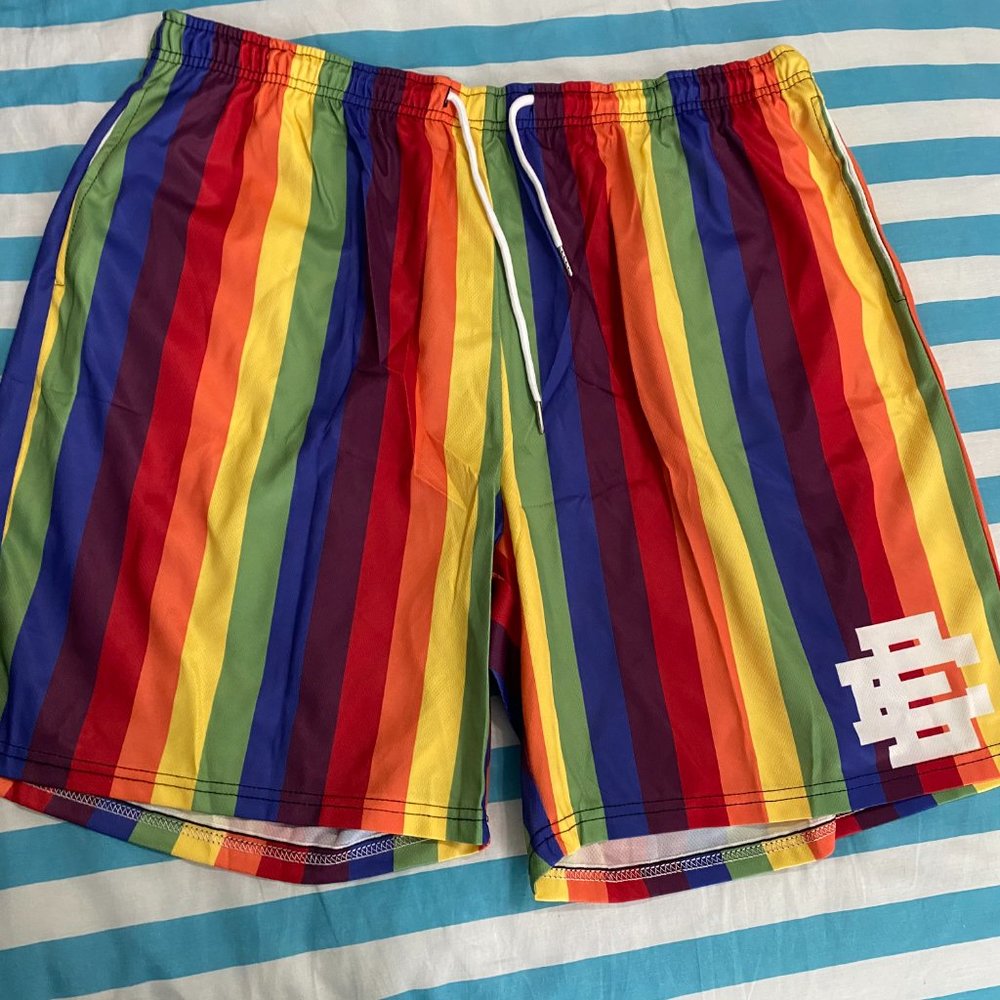 Mens Multicolor Rainbow Pull On Athletic Shorts Sz 3XL